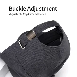 Dark grey baseball cap featuring an adjustable metal buckle for custom fit and comfort