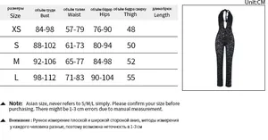Detailed size chart for the sexy hollow-out lace halter romper showing measurements in CM