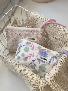 Floral Leinwand Kosmetiktasche Kleine Kulturbeutel Kosmetik Aufbewahrung Clutch Mit Reißverschluss Und Kordel Für Damen