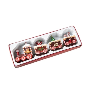 Red Christmas painted wooden train decor set with Santa and trees in window box