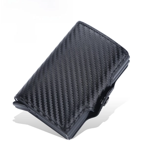 Men's RFID Blocking Automatic Pop Up Card Holder Carbon Fiber Texture Minimalist Slim Wallet With Magnetic Buckle