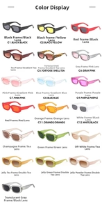 Detailed overview of 19 colorful vintage rectangular sunglasses in various frame shades