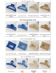 Detailed size and weight specs for four colorful resin matte hair claw clips