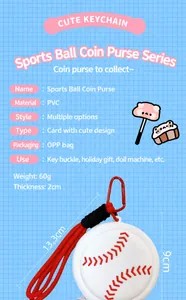 Detailed view of baseball-style silicone coin purse with dimensions and material specs.