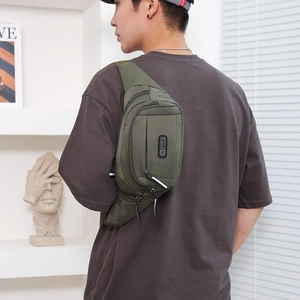 Army green nylon waist bag for men with R SPORT logo for sports and outdoor use