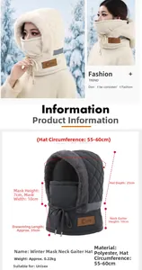 Detailed size chart for winter unisex thermal trapper hat with integrated mask and neck warmer
