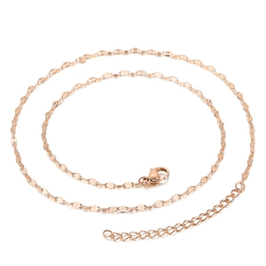 Rose gold stainless steel twisted lip link chain necklace on white background