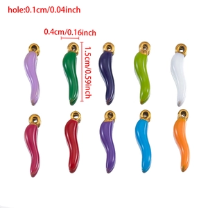 Colorful chili-shaped stainless steel charms with gold rings for DIY jewelry making