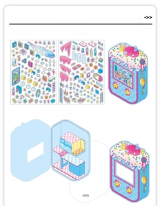 Macro detail of PET sticker sheets with undersea lab theme and foldable scene card