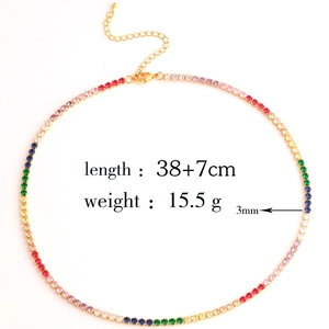 Rainbow gemstone choker necklace with gold chain, length 38+7cm and 3mm colorful stones