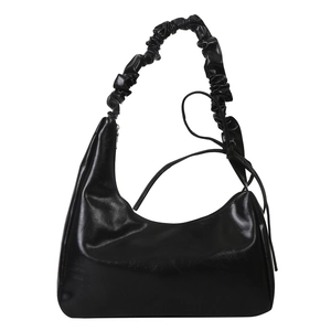 Minimalist black PU leather hobo bag with trendy scrunchie handle and large capacity