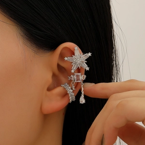 Copper Zirconia Ear Clips Non Piercing C Shaped Cross Snowflake Waterdrop Tassel Elegant Luxury Ear Bone Cuff Jewelry For Women