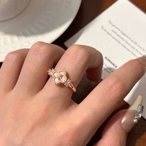 Anello Aperto Regolabile Rame Zircone Madreperla Fiore Trifoglio Gioielli Eleganti Da Donna