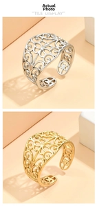 Detailed filigree patterns on gold and silver vintage style stainless steel open rings