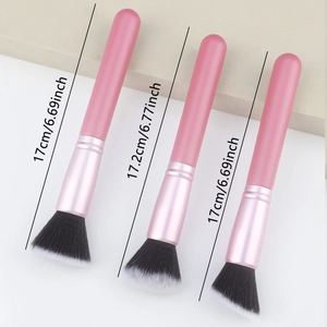 Flat top foundation and blush makeup brushes with pink handle and gradient soft bristles