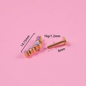 16g gold stainless steel labret stud with five curved synthetic opals and 8mm bar