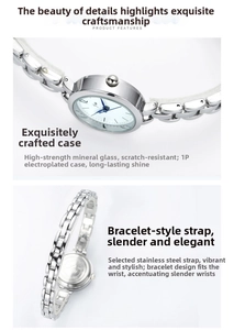Detail of quartz watch featuring mineral glass and durable IP plated stainless steel strap
