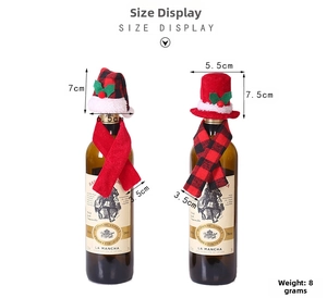Christmas wine bottle decoration set with mini red and black plaid hats and scarves