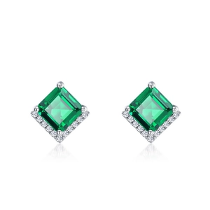 Elegant S925 sterling silver emerald stud earrings with sparkling cubic zirconia accents