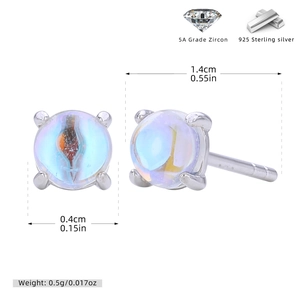 Detailed view of S925 sterling silver stud earring with 1.4cm dimensions and blue zircon