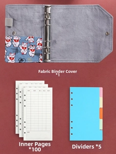Kids budget binder set with lucky cat motif, 6-ring binder, pages and index tabs