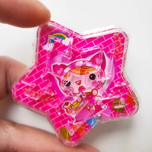 Pink star-shaped balance ball maze puzzle toy for kids with cartoon background