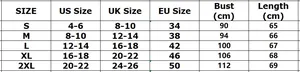 Größentabelle für Damen-Spitzenbluse mit V-Ausschnitt, Maße von S bis 2XL in cm