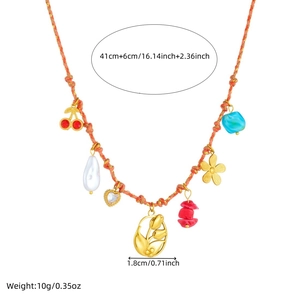 Bohemian braided rope necklace with colorful charms and tulip flower pendant details