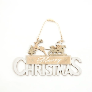 Plaque de porte Joyeux Noël en bois doré avec paillettes, renne et traîneau pour la maison