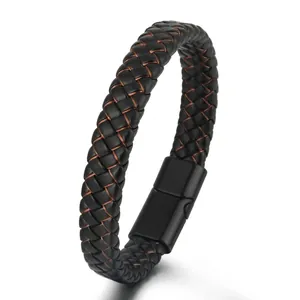 Men Multilayer Hand-Woven Cowhide Leather Bracelet With Magnetic Alloy Clasp Vintage Punk Style Fashion Wristband For Male