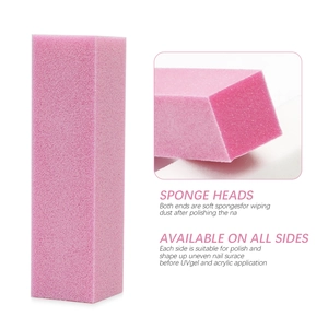 Pink 4-way nail buffer block for smoothing and prepping nails before UV gel application