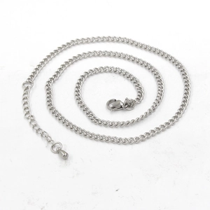 Detail of 3mm silver stainless steel Cuban link chain with lobster clasp and extender