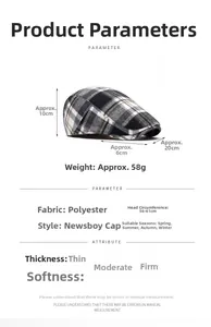 Detailed size specifications for the black and white checkered flat cap for men and women