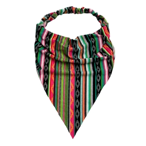 Ethnic style geometric striped cotton triangle bandana with elastic headband for women