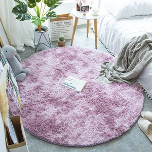 Soft gradient pink and purple round plush rug for modern bedroom or living room decor