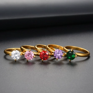 Five-piece set of titanium steel rings with round-cut colorful cubic zirconia gems