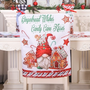 Christmas gnome gingerbread chair cover with festive candy cane and gnome print for decor