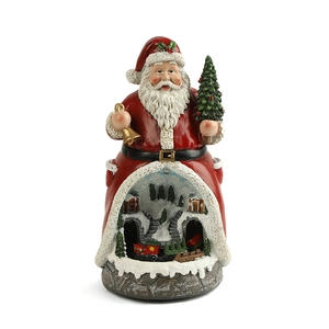 Figura de Papá Noel giratoria con LED, caja de música y escena de invierno mini