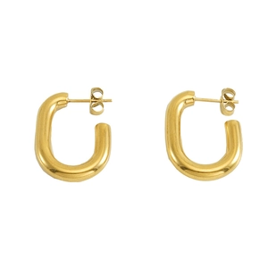 Minimalist 18k gold U-shaped stainless steel C-hoop earrings for women on white background