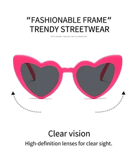 Detailed view of pink heart-shaped sunglasses with dark grey lenses and high-quality frame