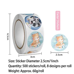 Easter cartoon animal stickers roll with 500 pieces featuring 8 cute patterns 1 inch diameter