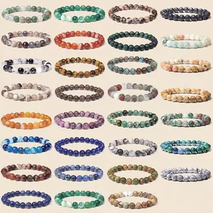 8mm natural stone bead bracelets collection including tiger eye and white turquoise styles