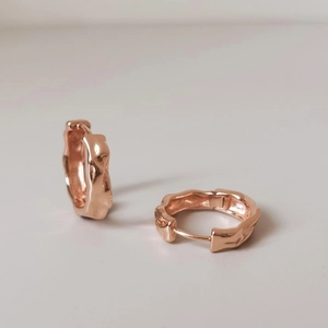 Rose gold S925 silver hoop earrings with irregular lava texture for a vintage aesthetic