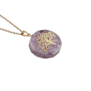 Amethyst Tree of Life pendant necklace with gold chain for women in elegant style