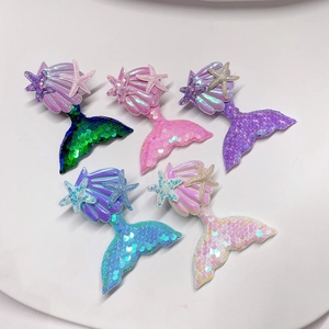 5-piece set of mermaid tail hair clips with iridescent sequins and colorful sea shells