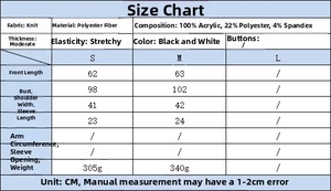 Size chart for V-neck sleeveless plaid knitted vest with detailed measurements in CM