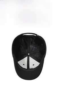 Detail view of the black baseball cap interior showing breathable mesh and white padding