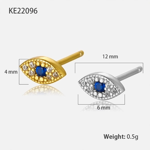 Detailed view of evil eye stud earrings showing product dimensions and weight