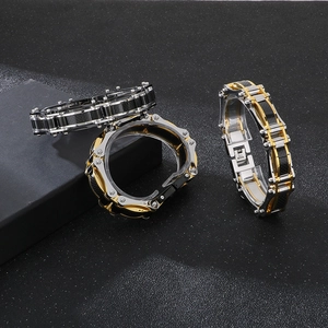 Industrial mechanical men's bracelets with carbon fiber texture and metallic finish