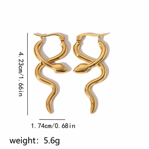 Polished 18k gold stainless steel snake earrings with clear size and weight dimensions